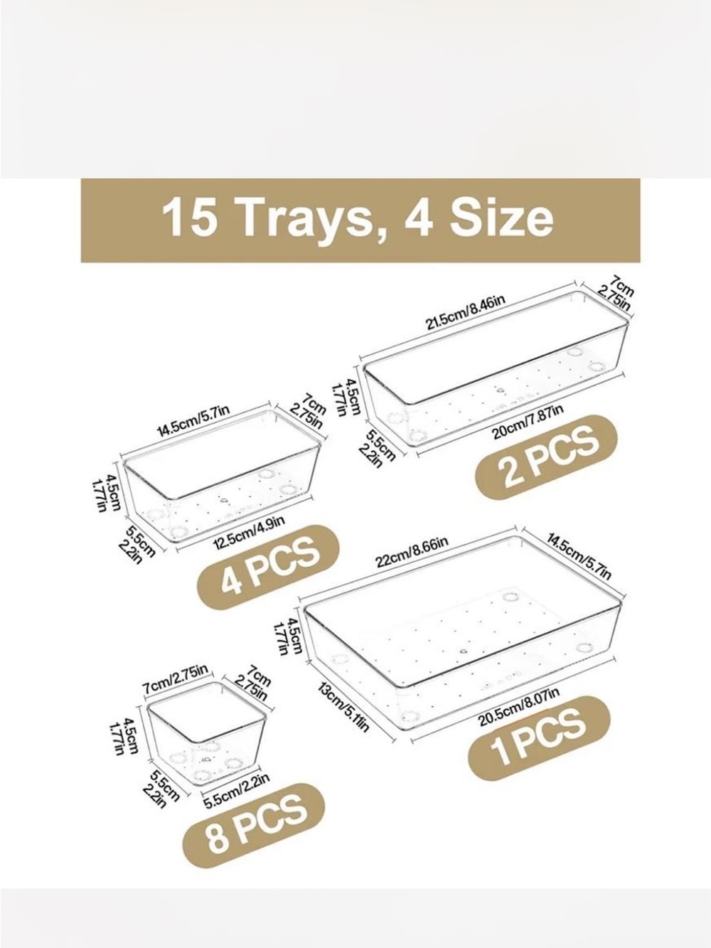 Clear Plastic Storage Trays - 15-Pack